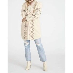 Driftwood Small Sheeva Sherpa Long Coat Cream Brown Embroidered Free People